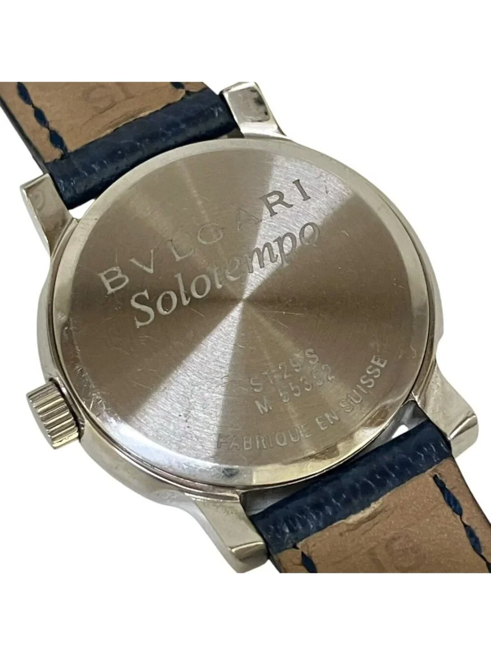 Bvlgari Solo Tempo Watch SS Leather Quartz Blue Dial